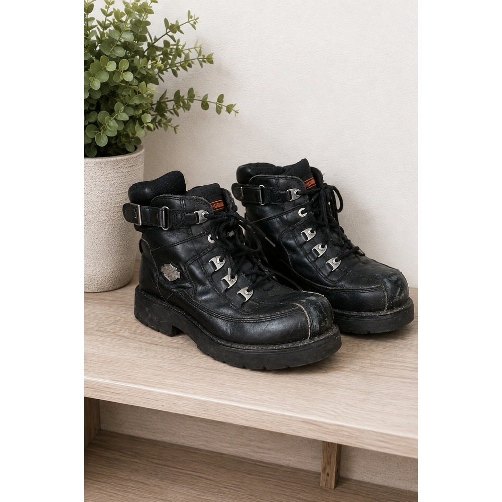 Harley-Davidson Black Leather Biker Boots Bar & Shield Moto Riding Boots Sz 9.5
